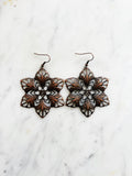 Large Antique Rose Gold Vintage Filigree Flower Earrings
Add a touch of whimsy with our Vintage Filigree Earrings. These lightweight beauties feature intricate filigree designs for a boho vibe. Perfect for a playful and carefree look.
Lightweight brass metal stampings with a rose gold patina.
70mm from the top of the ear hook x 57mm