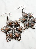Large Antique Rose Gold Vintage Filigree Flower Earrings
Add a touch of whimsy with our Vintage Filigree Earrings. These lightweight beauties feature intricate filigree designs for a boho vibe. Perfect for a playful and carefree look.
Lightweight brass metal stampings with a rose gold patina.
70mm from the top of the ear hook x 57mm