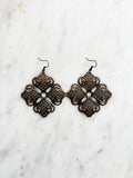 Large Antique Rose Gold Vintage Filigree Flower Earrings
Add a touch of whimsy with our Vintage Filigree Earrings. These lightweight beauties feature intricate filigree designs for a boho vibe. Perfect for a playful and carefree look.
Lightweight brass metal stampings with a rose gold patina.
70mm from the top of the ear hook x 57mm