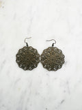 Large Antique Bronze Vintage Filigree Mandala Earrings
Add a touch of whimsy with our Vintage Filigree Earrings. These lightweight beauties feature intricate filigree designs for a boho vibe. Perfect for a playful and carefree look.
Lightweight brass metal stampings with an antique bronze patina.
55mm from the top of the ear hook x 44mm