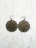 Large Antique Bronze Vintage Filigree Mandala Earrings
Add a touch of whimsy with our Vintage Filigree Earrings. These lightweight beauties feature intricate filigree designs for a boho vibe. Perfect for a playful and carefree look.
Lightweight brass metal stampings with an antique bronze patina.
55mm from the top of the ear hook x 44mm