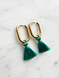 Add a pop of fun to your look with these vibrant Turquoise Tassel Oval Hoop Earrings! Featuring playful tassels, these lightweight hoops are perfect for bringing a splash of personality to any outfit. Whether you’re dressing up for a party or adding flair to your everyday style, these earrings are a cheerful statement that’s impossible to ignore! 
20mm Oval Hoop Huggies - Surgical Stainless Steel base plated with rhodium for a shiny finish.
Suitable for sensitive ears. Easy click open and shut mechanis