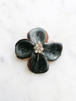 Vintage Handmade Dark Grey Enamel & Crystal Flower Brooch