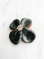 Vintage Handmade Dark Grey Enamel & Crystal Flower Brooch