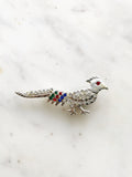 Vintage Silver Plated Crystal Pheasant Brooch