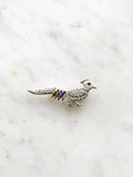 Vintage Silver Plated Crystal Pheasant Brooch