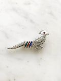 Vintage Silver Plated Crystal Pheasant Brooch