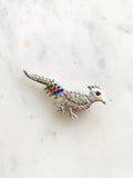 Vintage Silver Plated Crystal Pheasant Brooch