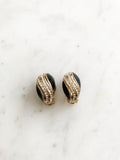 Vintage Black Enamel & Crystal Clip-On Earrings