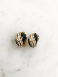 Vintage Black Enamel & Crystal Clip-On Earrings