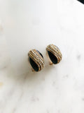 Vintage Black Enamel & Crystal Clip-On Earrings