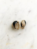 Vintage Black Enamel & Crystal Clip-On Earrings