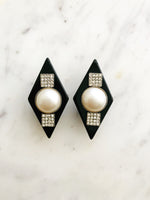 Vintage Art Deco Crystal & Pearl Clip on Earrings