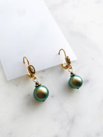 Vintage Green Pearl Drop Earrings