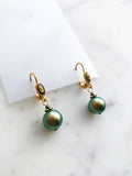 Vintage Green Pearl Drop Earrings