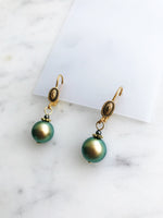 Vintage Green Pearl Drop Earrings