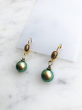 Vintage Green Pearl Drop Earrings