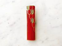 Vintage Red Enamel & Crystal Brooch