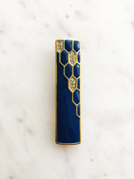 Vintage Blue Enamel & Crystal Brooch