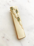 Vintage Cream Enamel & Crystal Brooch