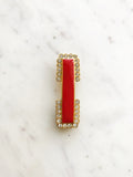 Vintage Red Enamel & Crystal Brooch