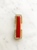 Vintage Red Enamel & Crystal Brooch