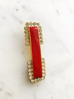 Vintage Red Enamel & Crystal Brooch