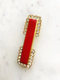 Vintage Red Enamel & Crystal Brooch