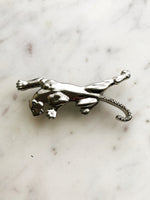 Silver Crystal Puma Brooch