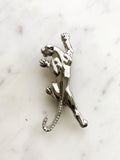 Silver Crystal Puma Brooch