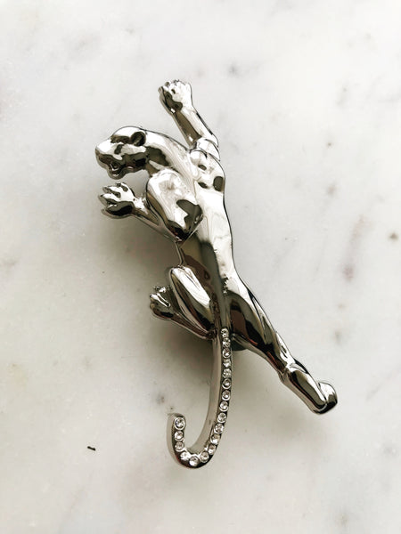 Silver Crystal Puma Brooch