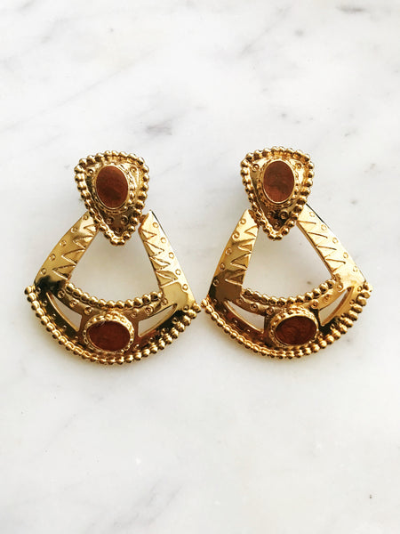 Vintage Golden Enamel Earrings