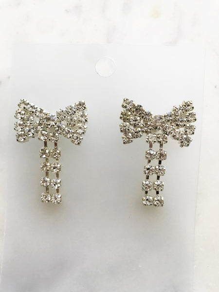 Vintage Diamante Crystal Bow Earrings