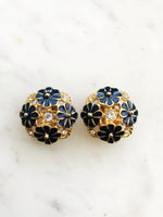 Vintage Retro Enamel Flower Clip on Earrings