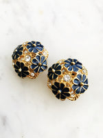 Vintage Retro Enamel Flower Clip on Earrings