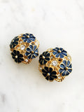 Vintage Retro Enamel Flower Clip on Earrings