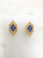 Style up your look with these crystal-studded, vintage retro earrings! With their classic design and glittering adornments, they're the perfect way to add a touch of old-school glam to any outfit. Get ready to shine!  Gold Plated  30mm x 15mm