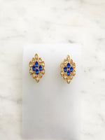 Style up your look with these crystal-studded, vintage retro earrings! With their classic design and glittering adornments, they're the perfect way to add a touch of old-school glam to any outfit. Get ready to shine!  Gold Plated  30mm x 15mm