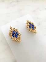 Style up your look with these crystal-studded, vintage retro earrings! With their classic design and glittering adornments, they're the perfect way to add a touch of old-school glam to any outfit. Get ready to shine!  Gold Plated  30mm x 15mm