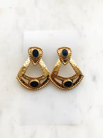 Step into a world of whimsy and charm with our vintage enamel earrings! These delightful beauties are like bursts of joy for your ears. Adorned with vibrant Navy enamel and intricate patterns, they'll add a playful touch to any outfit. Get ready to twirl, dance, and make a statement with these vintage-inspired treasures!  Gold Plated  47mm x 40mm