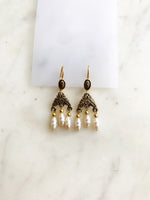 Lovingly crafted from a broken vintage necklace, these earrings combine sleek sophistication with eclectic, bohemian charm, making them the perfect accessory to keep you looking both timeless and stylish.  Gold Plated  45mm x 15mm   