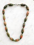 For the bohemian dreamer or modern mystic, this necklace is your ticket to a cosmic dance of style and substance. Embrace the allure of the old and the excitement of the new with our Vintage Unakite Crystal Necklace – because good vibes never go out of style!  50cm