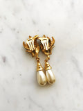 Vintage Gold Plated Navy Enamel & Pearl Clip-On Earrings