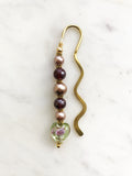 Handmade Bookmark using Vintage Bohemian Glass &amp; Pearl Beads.  These bookmarks are handmade using vintage beads from broken or mismatched necklaces and earrings.  Each bookmark is unique and carefully crafted to have a vintage feel and look.  9cm long.