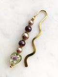 Handmade Bookmark using Vintage Bohemian Glass &amp; Pearl Beads.  These bookmarks are handmade using vintage beads from broken or mismatched necklaces and earrings.  Each bookmark is unique and carefully crafted to have a vintage feel and look.  9cm long.