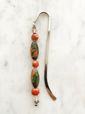 Handmade Bookmark using Vintage Beads and Semi Precious Stones Crystals  These bookmarks are handmade using vintage beads from broken or mismatched necklaces and earrings. Each bookmark is unique and carefully crafted to have a vintage feel and look. Made using Unakite crystal, vintage bohemian glass beads and vintage ceramic beads.