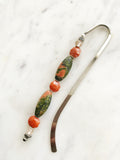 Handmade Bookmark using Vintage Beads and Semi Precious Stones Crystals  These bookmarks are handmade using vintage beads from broken or mismatched necklaces and earrings. Each bookmark is unique and carefully crafted to have a vintage feel and look. Made using Unakite crystal, vintage bohemian glass beads and vintage ceramic beads.