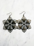 Large Antique Bronze Vintage Filigree Earrings
Add a touch of whimsy with our Vintage Filigree Earrings. These lightweight beauties feature intricate filigree designs for a boho vibe. Perfect for a playful and carefree look.
Lightweight brass metal stampings with an antique bronze patina.
70mm from the top of the ear hook x 57mm