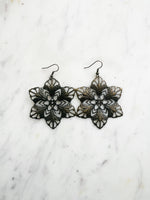 Large Antique Bronze Vintage Filigree Earrings
Add a touch of whimsy with our Vintage Filigree Earrings. These lightweight beauties feature intricate filigree designs for a boho vibe. Perfect for a playful and carefree look.
Lightweight brass metal stampings with an antique bronze patina.
70mm from the top of the ear hook x 57mm