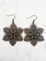 Antique Bronze Vintage Filigree Flower Earrings
Add a touch of whimsy with our Vintage Filigree Earrings. These lightweight beauties feature intricate filigree designs for a boho vibe. Perfect for a playful and carefree look.
Lightweight brass metal stampings with an antique rose gold patina.
60mm from the top of the ear hook x 43mm